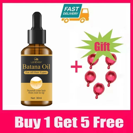 Bottle of banana oil with a gift offer on a pink background
