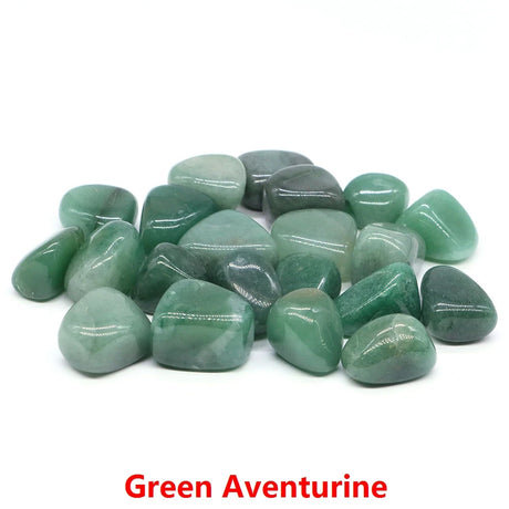 Green aventurine stones on a white background with 'Green Aventurine' text.