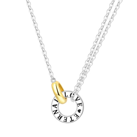 Necklace with a gold and silver pendant on a white background