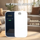 DC power supply device with digital display on a blurred indoor background