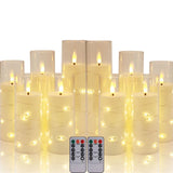 Set of LED candles with remote control on a white background