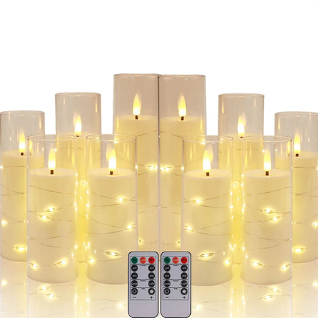 Set of LED candles with remote control on a white background