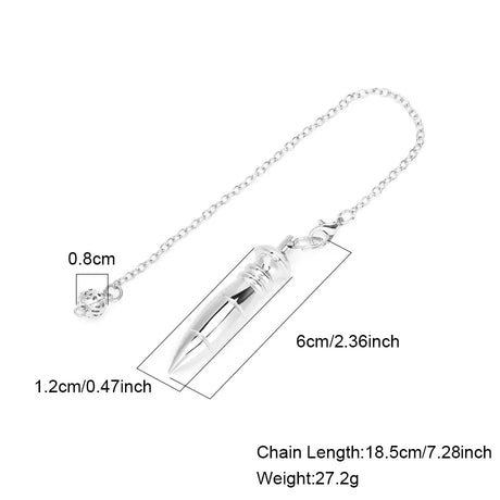 Silver necklace with measurements on a white background