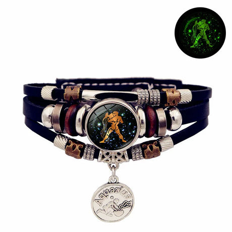 Bracelet en cuir Constellation du Zodiaque Lumineux – Unisexe 