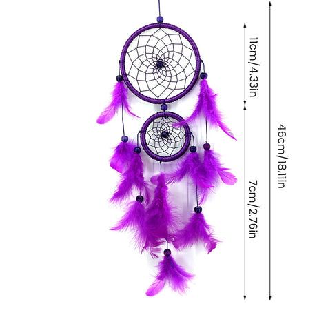 Purple dreamcatcher with measurements on a white background