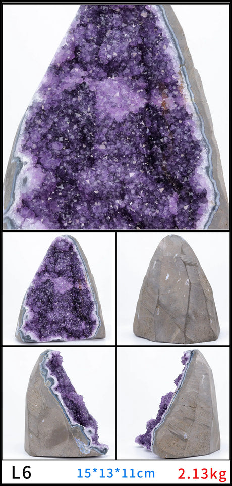 Amethyst crystal with gray matrix on a white background