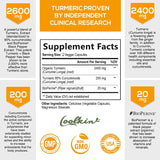 Supplement label for a turmeric product with serving size, ingredients, and branding on a white background.