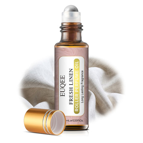 EUQEE Fresh Linen roller perfume oil bottle on a white background