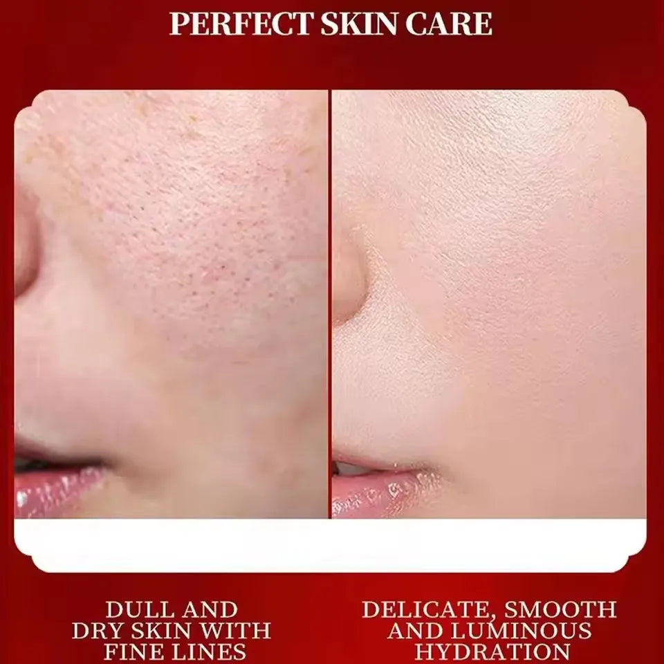 Before and after comparison of skin care treatment on a person's face with text 'Perfect Skin Care'.