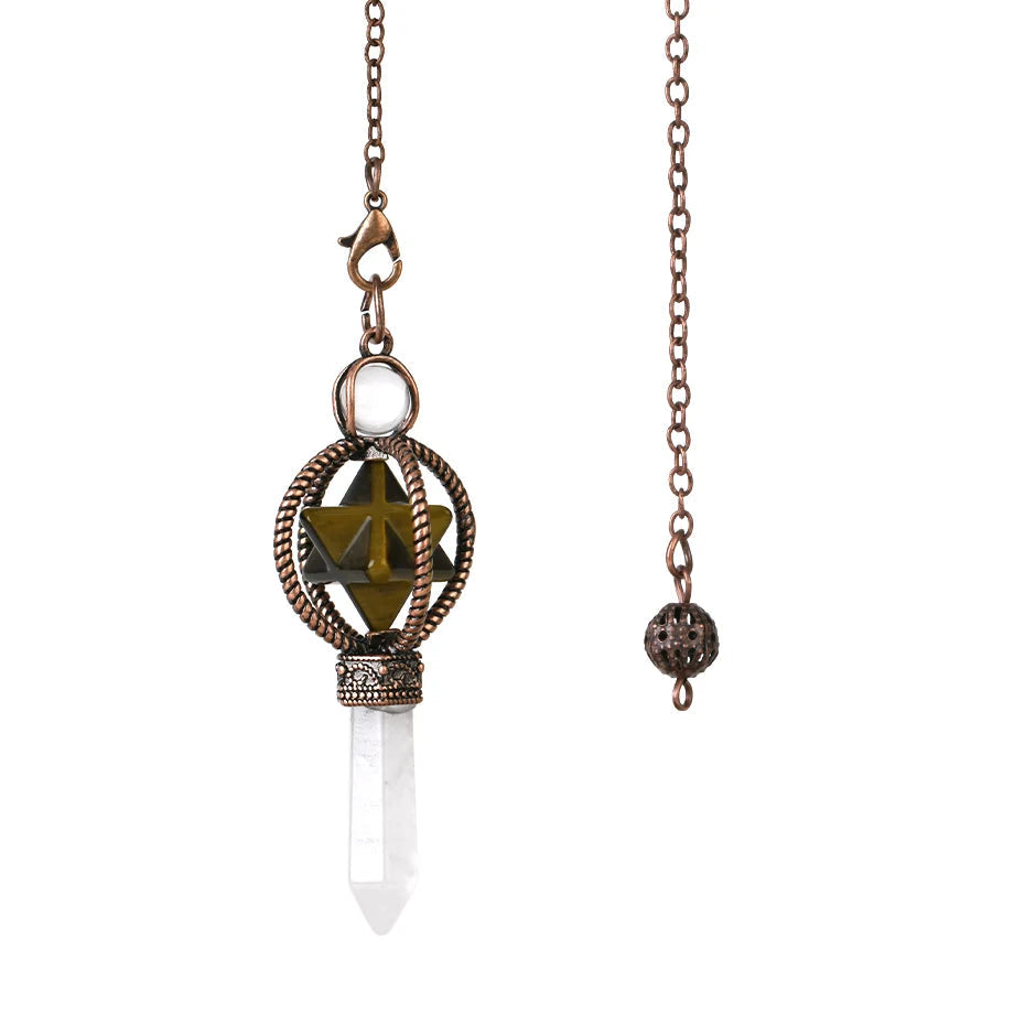 Necklace with crystal pendant and decorative elements on a white background