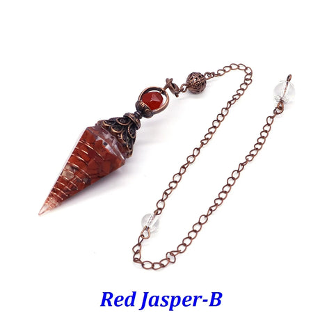 Red jasper pendant on a chain with 'Red Jasper-B' text on a white background