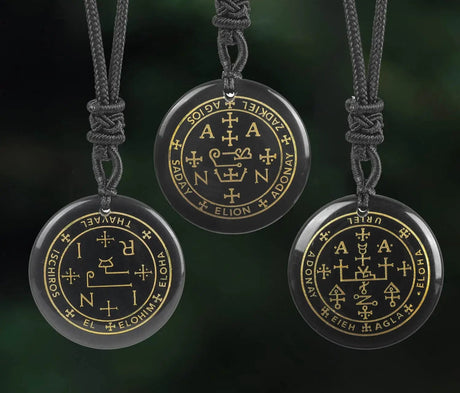 Three circular pendants with intricate designs on a dark background, featuring the brand 'VGDS'.