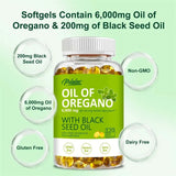 Bottle of Oil of Oregano with black seed oil on a green background