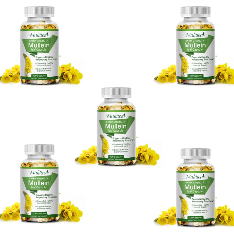 Multivitamin supplement bottles with yellow flowers on a white background