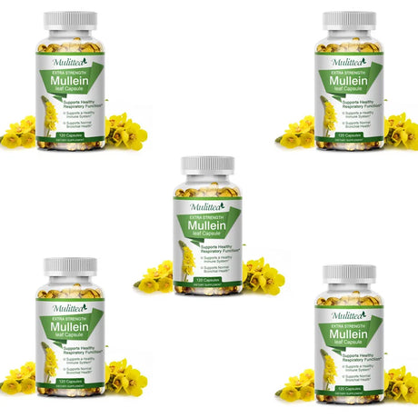 Multivitamin supplement bottles with yellow flowers on a white background