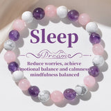 Multicolored beaded bracelet with text on a white background