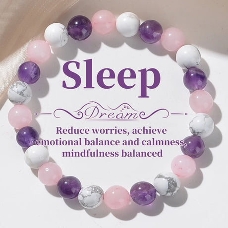 Multicolored beaded bracelet with text on a white background