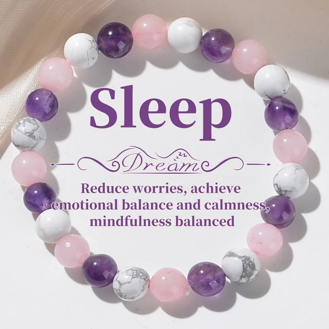 Multicolored beaded bracelet with text on a white background