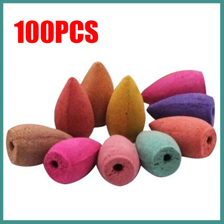 Colorful incense cones with '100PCS' text on a white background