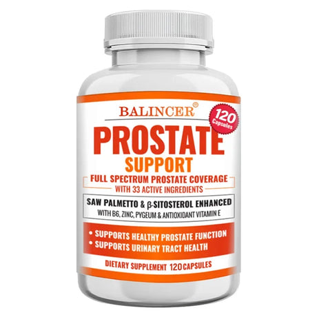 Supplement bottle labeled 'Balincer Prostate Support' on a white background