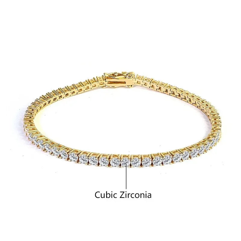 Gold bracelet with cubic zirconia stones on a white background