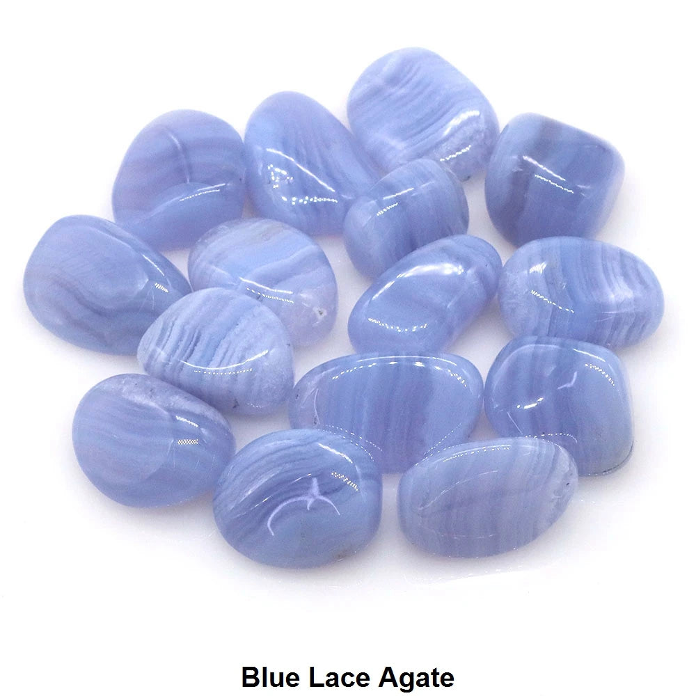 Blue lace agate stones on a white background