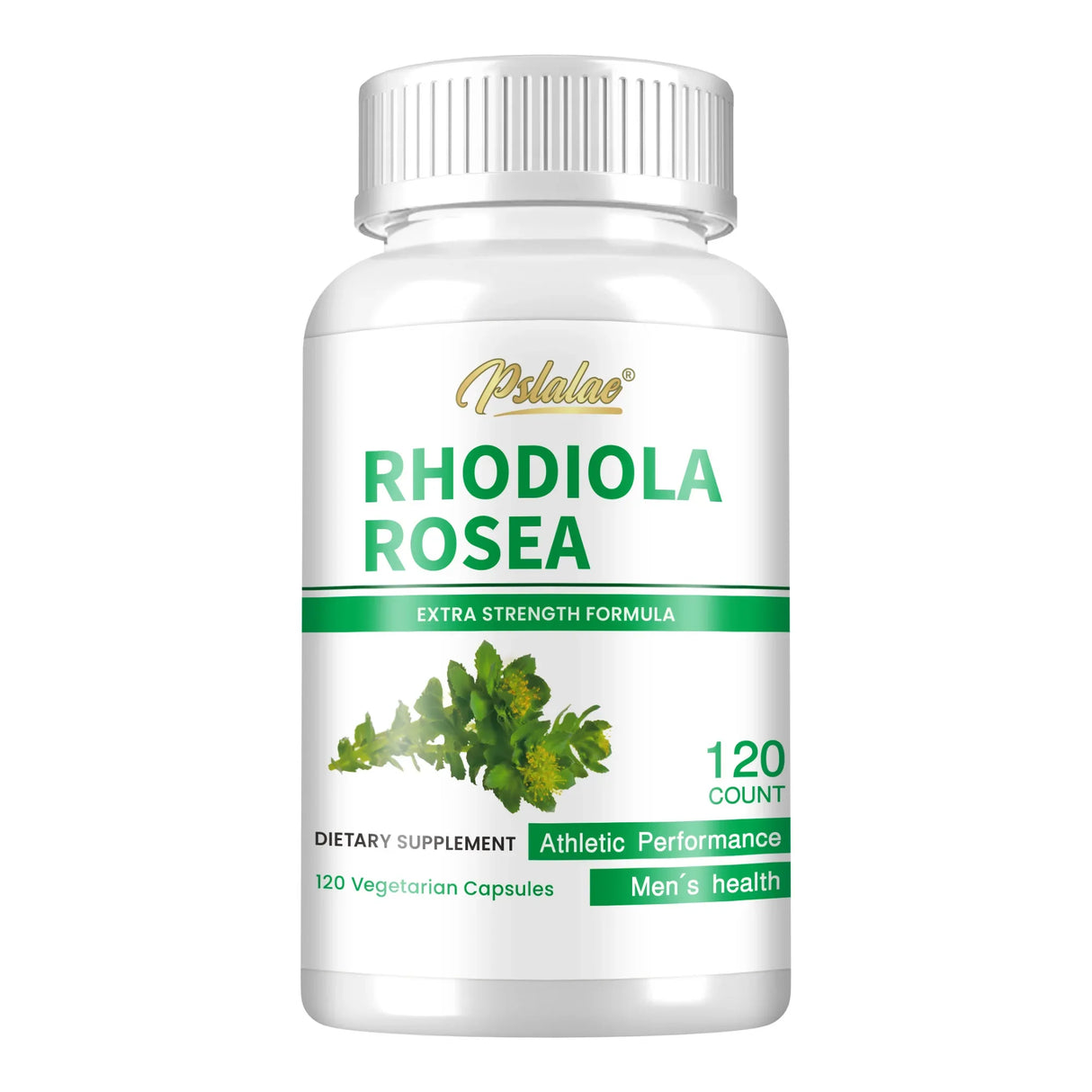 Supplement bottle labeled 'Rhodiola Rosea' on a white background