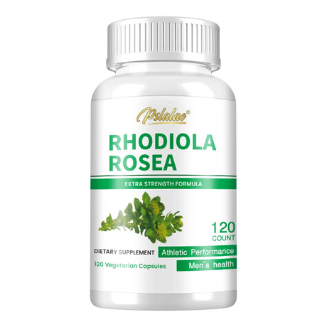 Supplement bottle labeled 'Rhodiola Rosea' on a white background