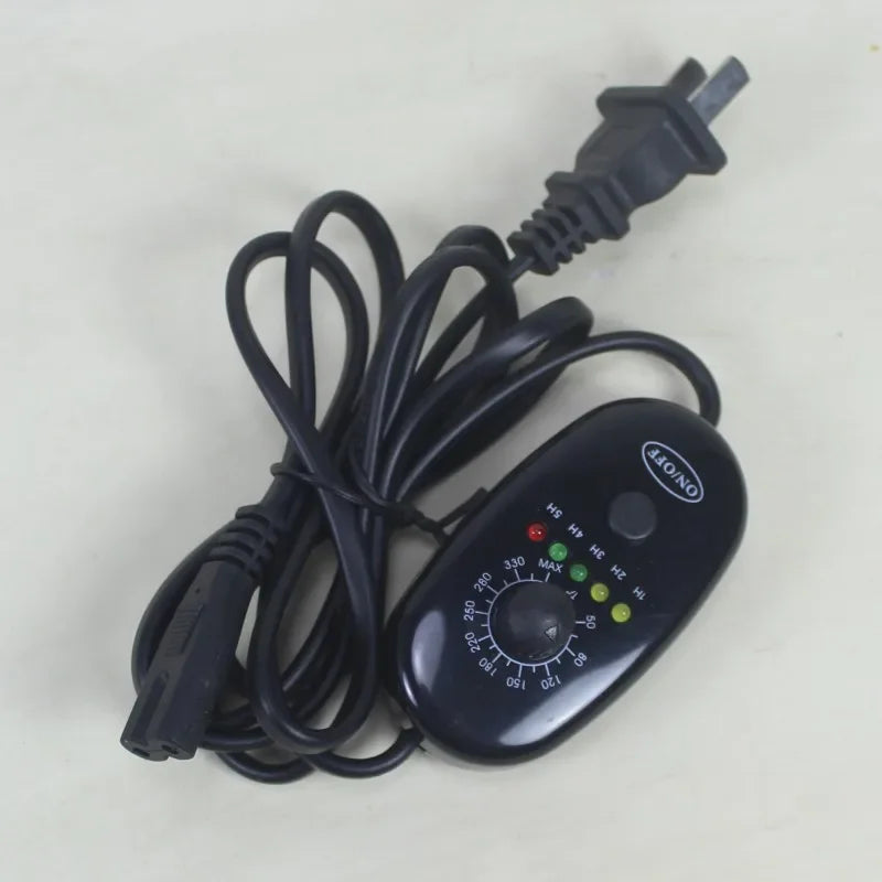 Black electronic device with a cord on a white background