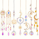 Set of colorful crystal hanging decorations with various shapes and designs on a white background.