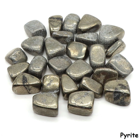 Pyrite stones on a white background