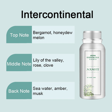 NAMSTE essential oil bottle with notes on a light blue background