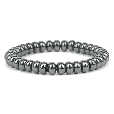 Gray beaded bracelet on a white background