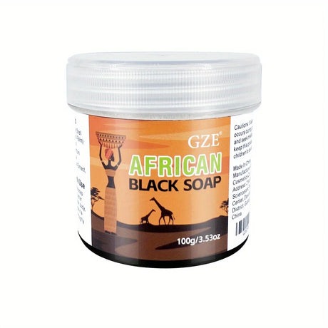 GZE African Black Soap container with label on a white background