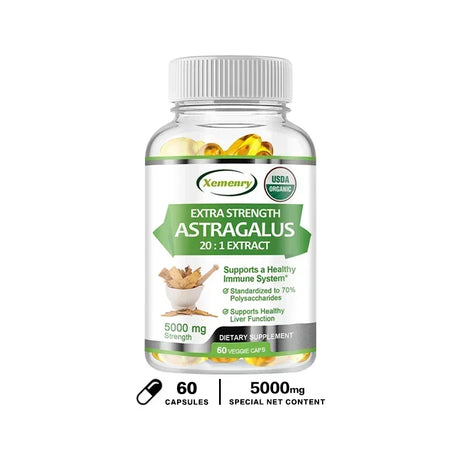 Supplement bottle labeled 'Extra Strength Astragalus' with a white background