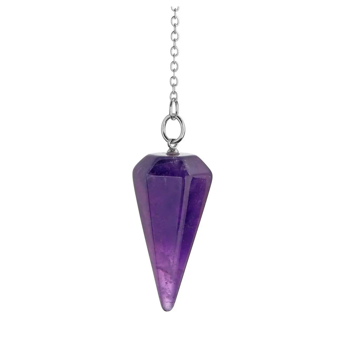 Purple crystal pendulum on a white background