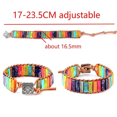 Colorful beaded bracelet with adjustable size on a white background
