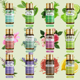 Collection of Phat Oil essential oil bottles with labels on a green background with floral and plant elements.