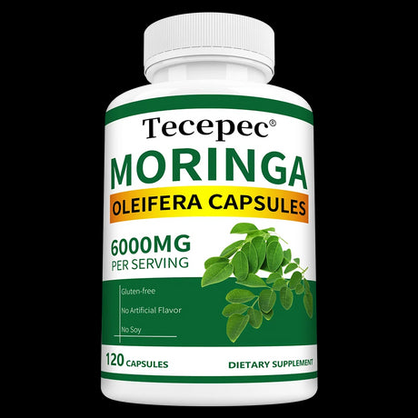 Tecepec Moringa Oleifera Capsules bottle on a white background