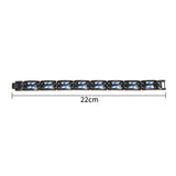 Black bracelet with blue stones and measurement label on a white background