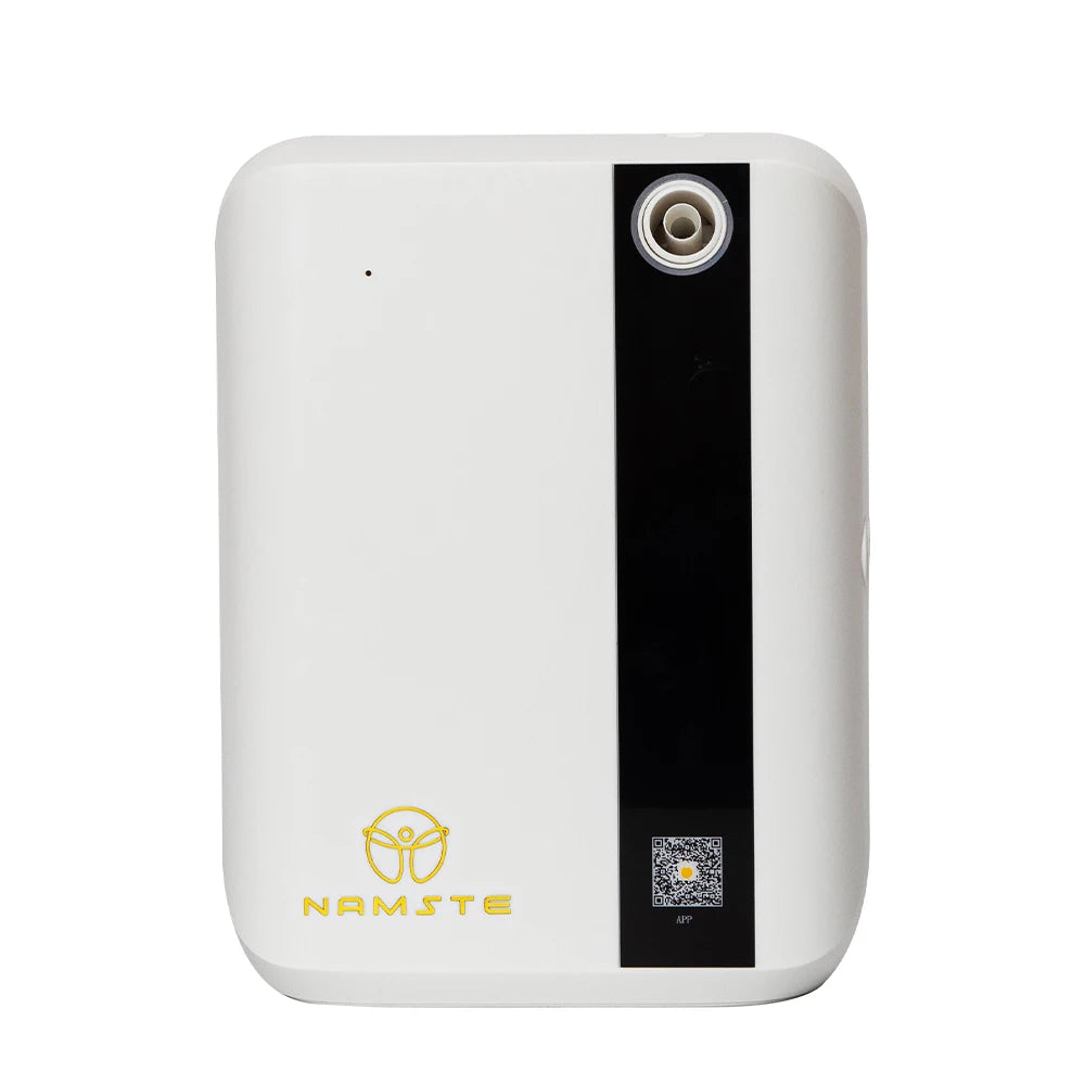 White electronic device with black accent and 'Namste' branding on a white background