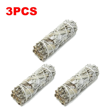 Three bundles of white sage smudge sticks with red text '3PCS' on a white background