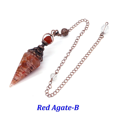 Red agate pendant with chain on a white background
