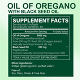 Supplement facts label for Oil of Oregano with Black Seed Oil on a green background