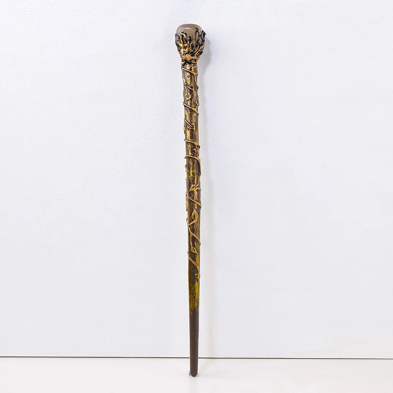 Decorative walking stick with intricate design on a white background