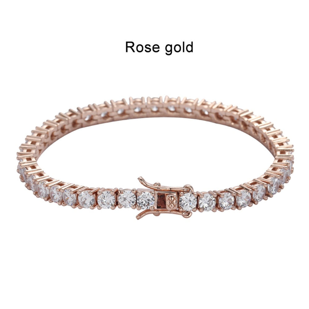 Rose gold bracelet with diamonds on a white background