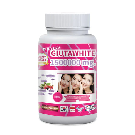 Supreme Glutawhite supplement bottle with pink label on a white background