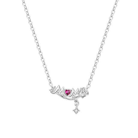 Silver necklace with a heart pendant on a white background