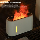 White electronic device with flame effect on a dark background, labeled as 'Excellent home accent'.