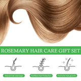 Rosemary hair care gift set with illustrations of hair care benefits on a white background.
